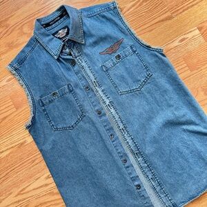 Harley-Davidson Light Blue Denim Sleeveless Button-Up Shirt